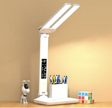 Smart LED Desk Lamp – Rechargeable Study Light with Clock & Pen Holder
